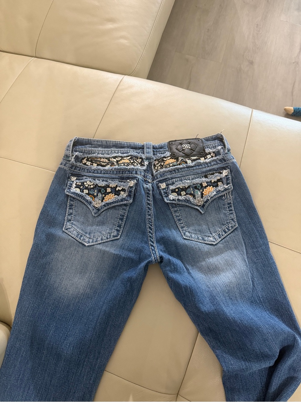 Miss Me Blue Boot Cut Jeans with Floral Embroidery